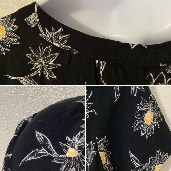 Old Navy Black Floral Cottagecore Summer Tropical Flower Print Flowy Top Medium - Picture 9 of 10